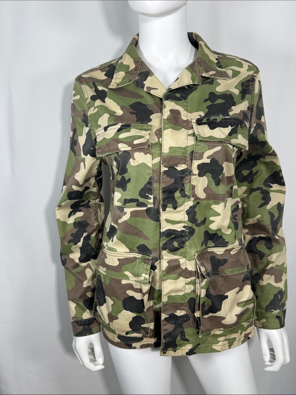 DL1961 Dakota Camouflage Utility Button Down Jacket Green Camo Size Small S